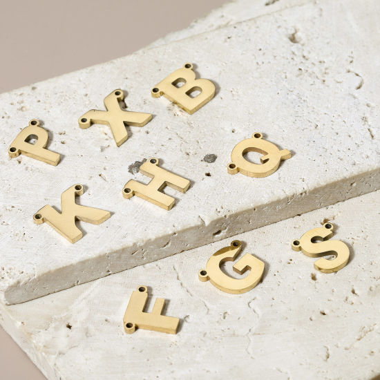 Picture of 304 Stainless Steel Connectors Charms Pendants Gold Plated Capital Alphabet/ Letter Message " A-Z "