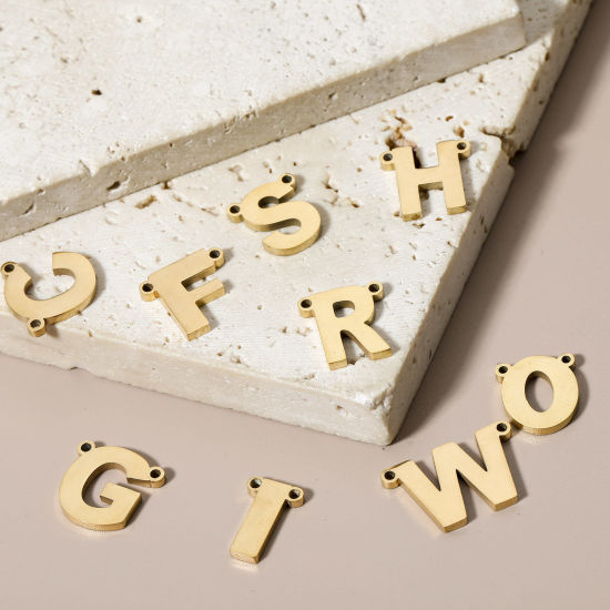 Picture of 304 Stainless Steel Connectors Charms Pendants Gold Plated Capital Alphabet/ Letter Message " A-Z "