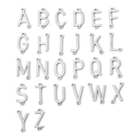 Image de 5 Pcs Connecteurs Pendentifs Breloques en 304 Acier Inoxydable Argent Mat Lettre Gravé Mots " A-Z "