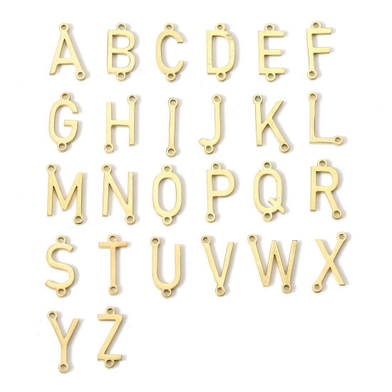 Picture of 304 Stainless Steel Connectors Charms Pendants Gold Plated Capital Alphabet/ Letter Message " A-Z "