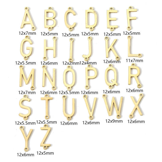Picture of 304 Stainless Steel Connectors Charms Pendants Gold Plated Capital Alphabet/ Letter Message " A-Z "