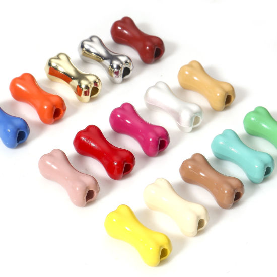Picture of Zinc Based Alloy Pet Memorial Spacer Beads For DIY Charm Jewelry Making Multicolor Bone Painted About 15mm x 7mm, Hole: Approx 2.5mm