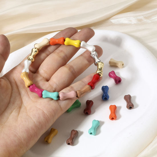 Image de 10 Pcs Perles pour DIY Fabrication de Bijoux de Charme en Alliage de Zinc Mémorial d'Animaux Domestiques Multicolore OS Laqué 15mm x 7mm, Trou: env. 2.5mm