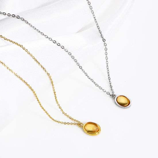 Immagine di 1 Pz Placcatura Sottovuoto Ecologica 316L Acciaio inossidabile Serie Geometry Charms Ovale Multicolore Champagne