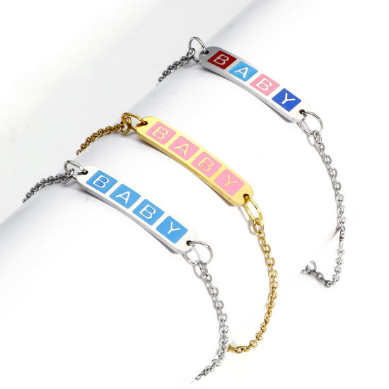 Picture of 304 Stainless Steel Religious Link Cable Chain Semi-finished Bracelets For DIY Handmade Jewelry Making Cross Enamel 13.5cm(5 3/8") long