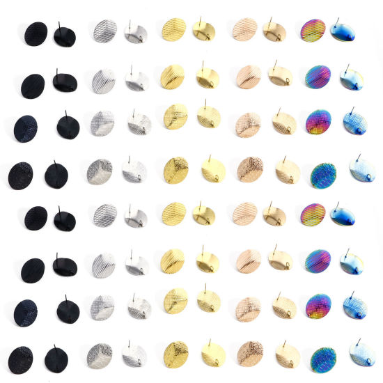 8 個 304ステンレス鋼 イヤポストスタッドピアス ループコネクター付きアクセサリー 楕円形 20mm x 16mm、 ワイヤーサイズ: （21号）、 の画像