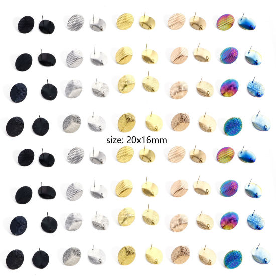 8 個 304ステンレス鋼 イヤポストスタッドピアス ループコネクター付きアクセサリー 楕円形 20mm x 16mm、 ワイヤーサイズ: （21号）、 の画像