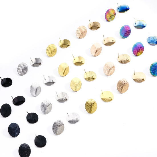8 個 304ステンレス鋼 イヤポストスタッドピアス ループコネクター付きアクセサリー 楕円形 20mm x 16mm、 ワイヤーサイズ: （21号）、 の画像