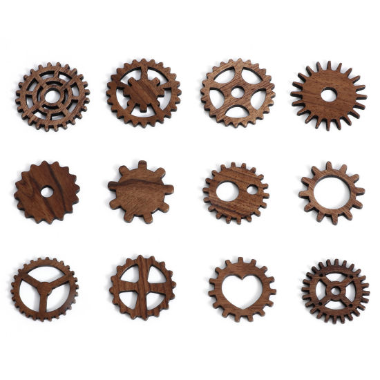 Picture of Wood Steampunk Embellishments Scrapbooking Gear Brown 24mm x 24mm