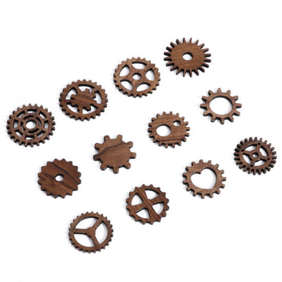 Picture of Wood Steampunk Embellishments Scrapbooking Gear Brown 24mm x 24mm
