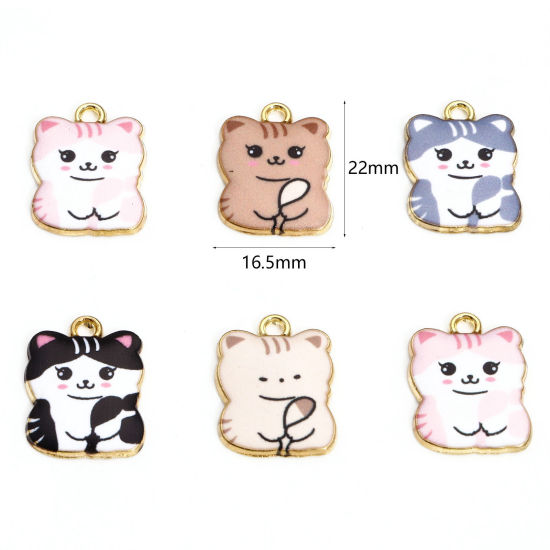Picture of Zinc Based Alloy Charms Gold Plated Multicolor Cat Animal Enamel 22mm x 16.5mm