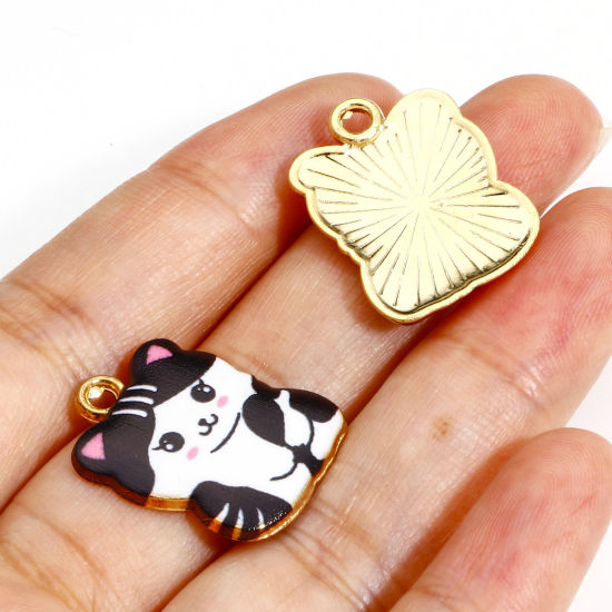 Picture of Zinc Based Alloy Charms Gold Plated Multicolor Cat Animal Enamel 22mm x 16.5mm