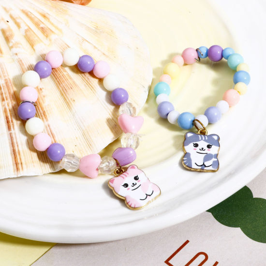 Picture of Zinc Based Alloy Charms Gold Plated Multicolor Cat Animal Enamel 22mm x 16.5mm