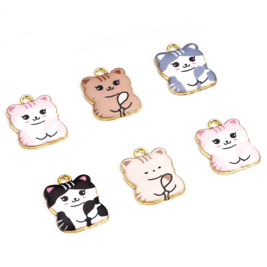 Picture of Zinc Based Alloy Charms Gold Plated Multicolor Cat Animal Enamel 22mm x 16.5mm