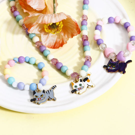 Immagine di 10 Pz Lega di Zinco Halloween Ciondoli Oro Placcato Multicolore Gatto Coltello Smalto 3cm x 1.7cm