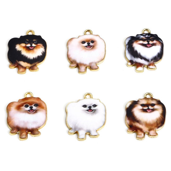 Immagine di 10 Pz Lega di Zinco Charms Oro Placcato Multicolore Cane Smalto 25mm x 19mm