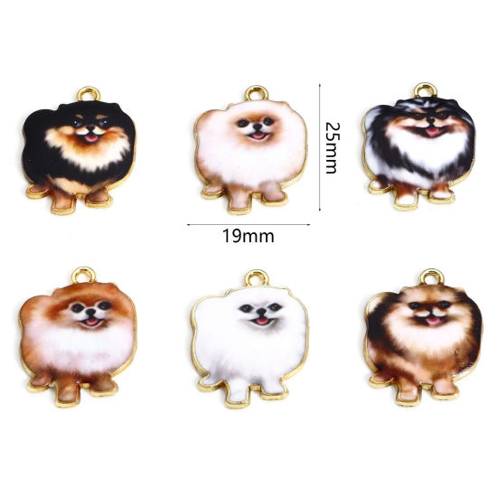 Immagine di 10 Pz Lega di Zinco Charms Oro Placcato Multicolore Cane Smalto 25mm x 19mm