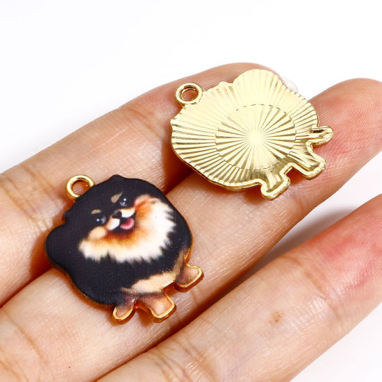 Immagine di 10 Pz Lega di Zinco Charms Oro Placcato Multicolore Cane Smalto 25mm x 19mm