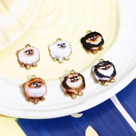 Immagine di 10 Pz Lega di Zinco Charms Oro Placcato Multicolore Cane Smalto 25mm x 19mm