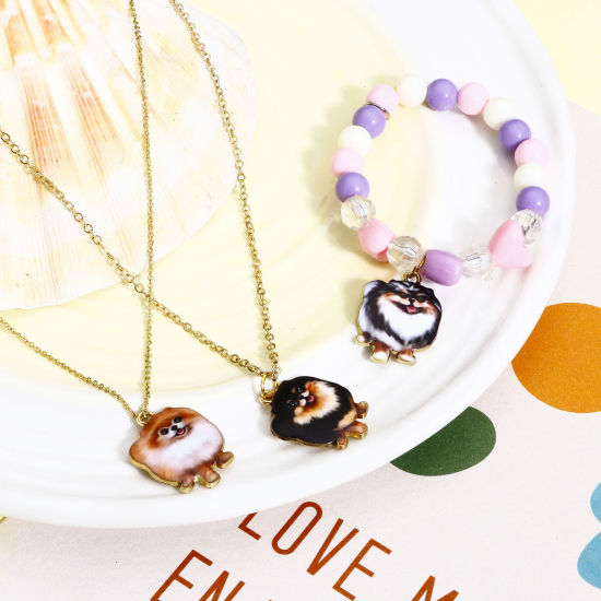 Immagine di 10 Pz Lega di Zinco Charms Oro Placcato Multicolore Cane Smalto 25mm x 19mm