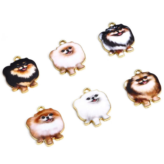 Immagine di 10 Pz Lega di Zinco Charms Oro Placcato Multicolore Cane Smalto 25mm x 19mm