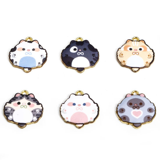 Immagine di 10 Pz Lega di Zinco Charms Oro Placcato Multicolore Gatto Smalto 22mm x 20mm