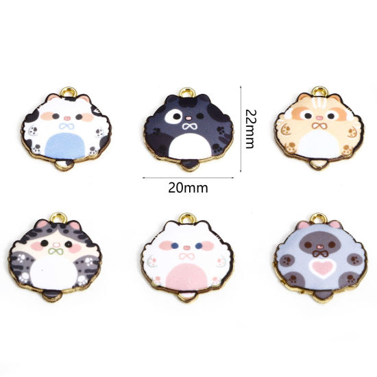 Immagine di 10 Pz Lega di Zinco Charms Oro Placcato Multicolore Gatto Smalto 22mm x 20mm
