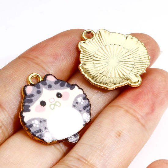 Immagine di 10 Pz Lega di Zinco Charms Oro Placcato Multicolore Gatto Smalto 22mm x 20mm