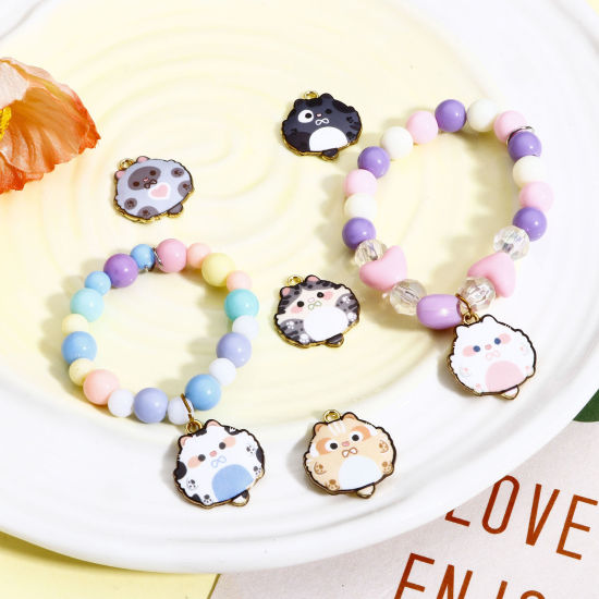Immagine di 10 Pz Lega di Zinco Charms Oro Placcato Multicolore Gatto Smalto 22mm x 20mm