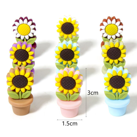 Picture of Silicone Flora Collection Beads For DIY Jewelry Making Sunflower Multicolor 3D About 3cm x 1.5cm, Hole: Approx 2.4mm