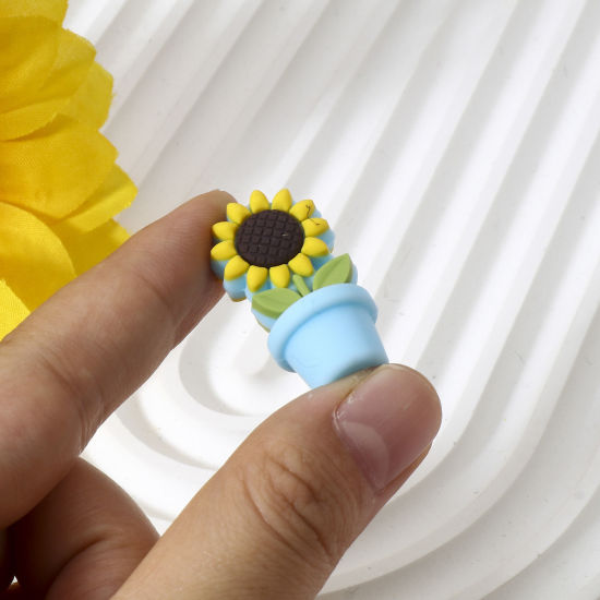 Picture of Silicone Flora Collection Beads For DIY Jewelry Making Sunflower Multicolor 3D About 3cm x 1.5cm, Hole: Approx 2.4mm