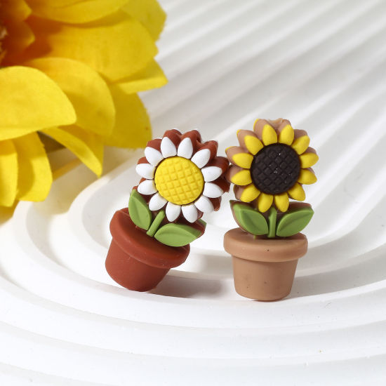 Picture of Silicone Flora Collection Beads For DIY Jewelry Making Sunflower Multicolor 3D About 3cm x 1.5cm, Hole: Approx 2.4mm