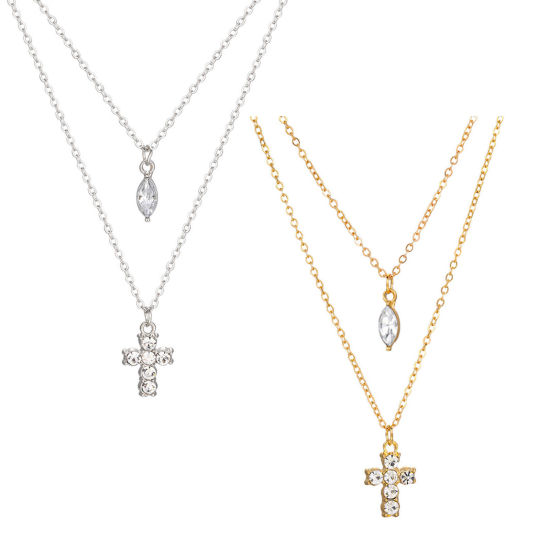 Picture of Ins Style Multilayer Layered Necklace Multicolor Cross Drop Clear Rhinestone