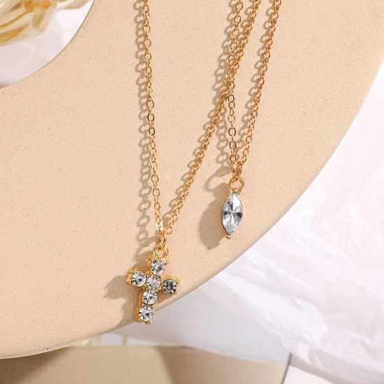 Picture of Ins Style Multilayer Layered Necklace Multicolor Cross Drop Clear Rhinestone