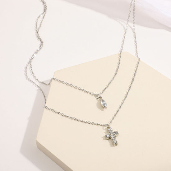 Picture of Ins Style Multilayer Layered Necklace Multicolor Cross Drop Clear Rhinestone