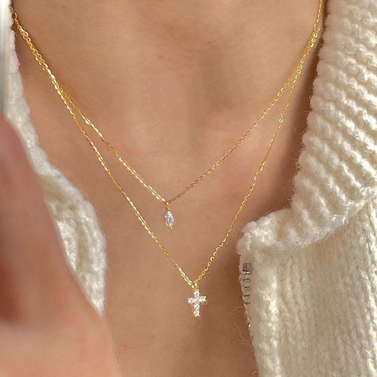 Picture of Ins Style Multilayer Layered Necklace Multicolor Cross Drop Clear Rhinestone