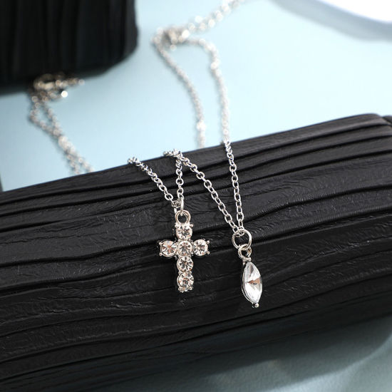 Picture of Ins Style Multilayer Layered Necklace Multicolor Cross Drop Clear Rhinestone