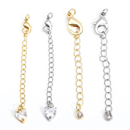 Brass Extender Chain Real Gold Plated Clear Cubic Zirconia 5.5cm
