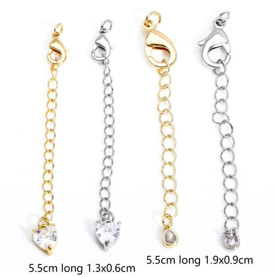 Picture of Brass Extender Chain Real Gold Plated Clear Cubic Zirconia 5.5cm