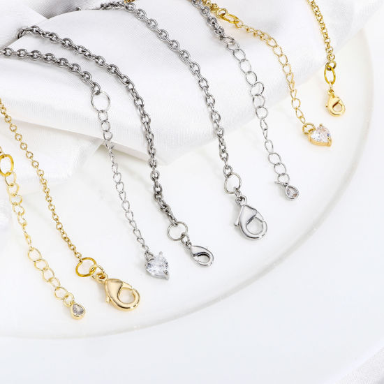 Picture of Brass Extender Chain Real Gold Plated Clear Cubic Zirconia 5.5cm