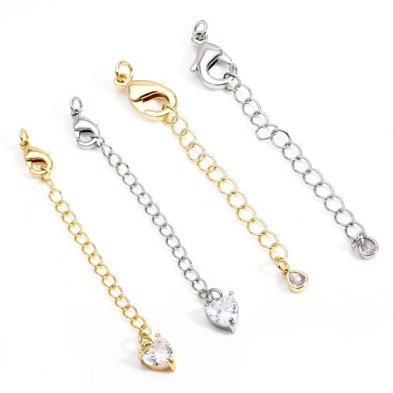 Picture of Brass Extender Chain Real Gold Plated Clear Cubic Zirconia 5.5cm