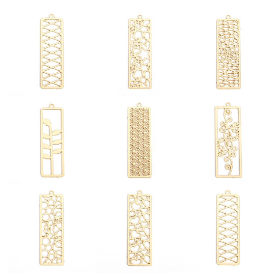 Immagine di 10 Pz Lega di Ferro Filigree Stamping Ciondoli Multicolore Rettangolo Filigrana