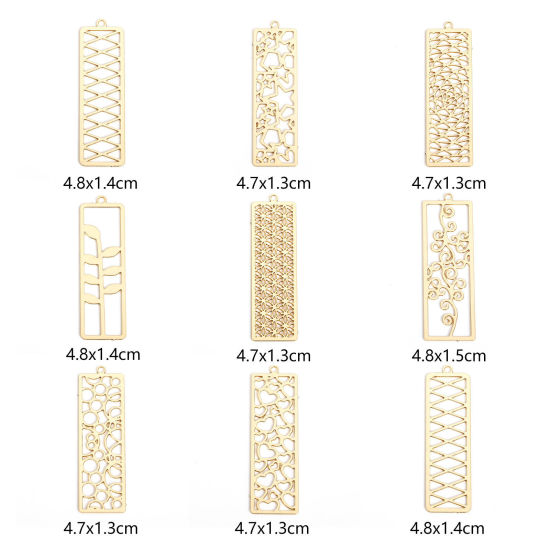Immagine di 10 Pz Lega di Ferro Filigree Stamping Ciondoli Multicolore Rettangolo Filigrana
