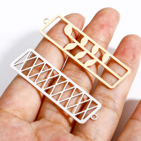 Immagine di 10 Pz Lega di Ferro Filigree Stamping Ciondoli Multicolore Rettangolo Filigrana