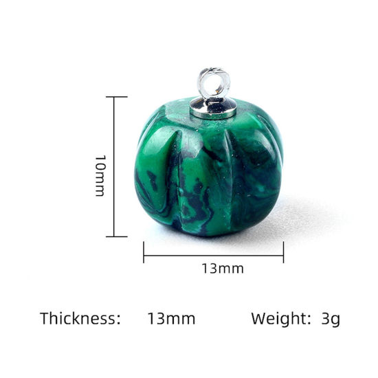 Picture of Gemstone ( Natural Dyed ) Charms Silver Tone Halloween Pumpkin 13mm x 10mm