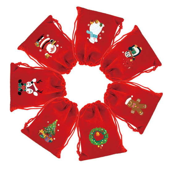 Bild von 10 Stück Veloursamt Weihnachten Kordelzugtasche Rot Rechteck
