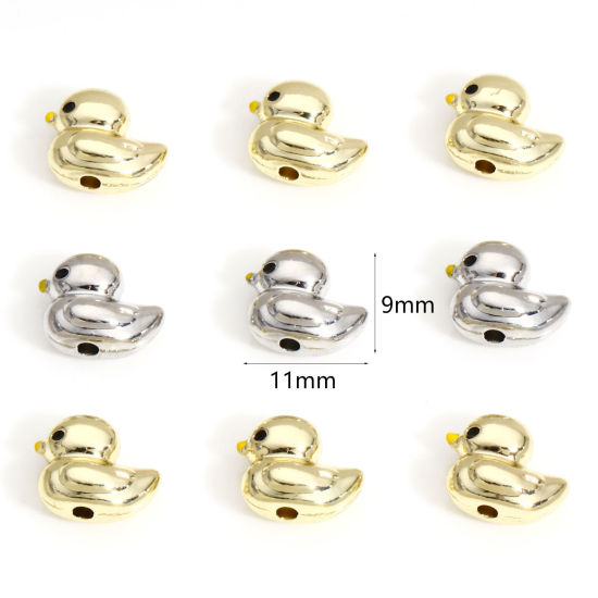 Bild von 10 Stück Zinklegierung Zwischenperlen Spacer Perlen für die Herstellung von DIY-Charme-Schmuck Bunt Ente 3D ca. 11mm x 9mm, Loch:ca. 1.5mm