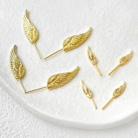Picture of Brass Pearl Pendant Connector Bail Pin Cap 18K Gold Plated Wing