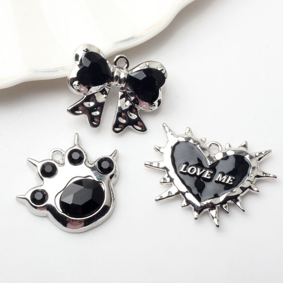 Picture of Zinc Based Alloy Y2K Charms Silver Tone Black With Resin Cabochons