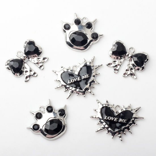 Picture of Zinc Based Alloy Y2K Charms Silver Tone Black With Resin Cabochons